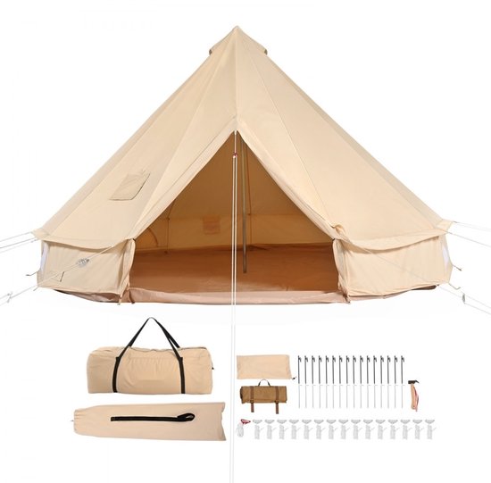 Belltent/Yurttent - Kampeertent - 12 Personen - 7 x 3,5 m - TC-katoen - PVC grondzeil - Familietent/Groepstent - Stalen palen