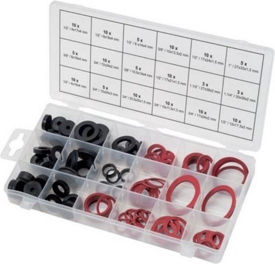 Benson Complete set afdichtingsringen - 141 stuks - 18 maten - rubber, fiber, EVA - voor sanitair en lekbescherming van Merkloos
