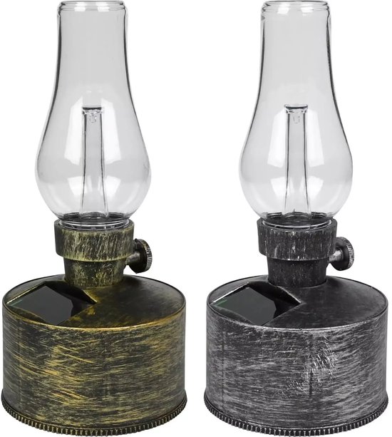 Benson Solar LED olielamp - flame effect - goud en zilver - 21 cm - IP44 van Merkloos