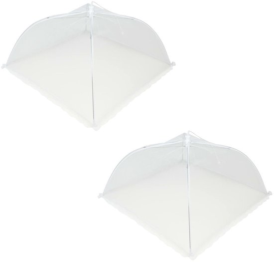 Benson Voedselkap - 2x - 43 x 43 cm - wit - kant - opvouwbare vliegenkap