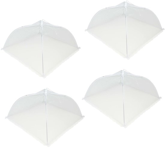 Benson Voedselkap - 4x - 43 x 43 cm - wit - kant - opvouwbare vliegenkap