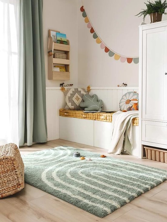 Benuta Lytte Kinderteppich Gobi - Blauw 140x200 cm - Kunstvezel - Rechthoekig & in de stijl: strepen, Scandinavisch wonen - Onderhoudsvriendelijk voor kinderkamer, woonkamer, slaapkamer