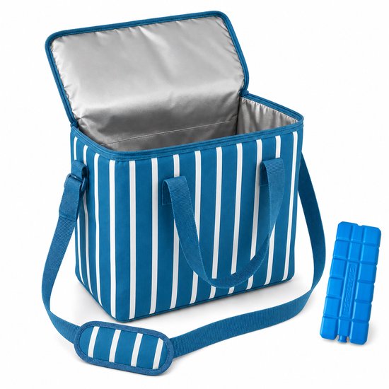 Benza – Compacte Koeltas 11 Liter met Koelelement 200 g – 30 × 15 × 25 cm – Met Handvatten en Schouderriem – Blauw & Wit van Benza