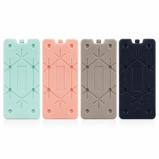 Benza Koelelement Set van 4 – 350 g per stuk – 25 x 14 x 1,5 cm – Herbruikbare Koelblokken voor Koelbox, Lunchbox & Picknick – 4 Kleuren