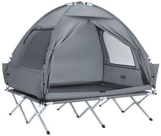 Bergson Tent - Veldbed - 4-in-1 Set - 2-Persoons - Luchtbed - Slaapzak - Waterdicht 1000 mm - Tot 300 kg - Grijs van Merkloos