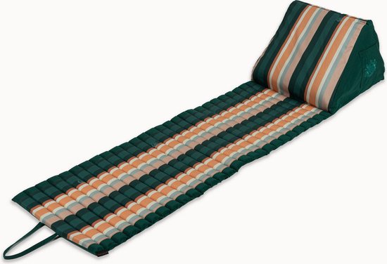 Besarto - Strandmatras - strandmat - opblaasbare rugleuning - 3 standen - oprolbaar - lichtgewicht - Made in EU - wasbaar - kleurecht - compact - stripe smaragd green orange - opgerold 50 x 25 x 25 cm