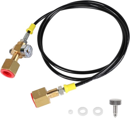Beschermende gasoverloopslang 2 × W21.8-14 (DIN477) met CO2-adapter, hoge drukslang met 3000 psi manometer, vulstation voor CO2, gasoverdracht, argon en stikstofslang voor lassen en industriële toepassingen