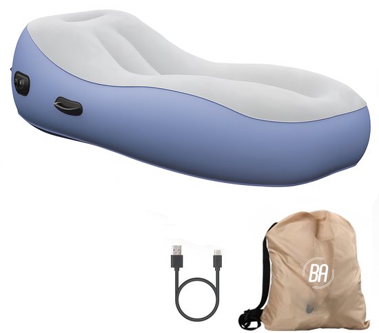 Best Active Automatisch Opblaasbare Bank - Draagbaar Camping Ligbed met Elektrische Pomp - 150KG Draagkracht - 172x86x42 cm - Comfortabel Outdoor Relaxbed - Luchtbed met ingebouwde Pomp - Grijs/Blauw van Merkloos