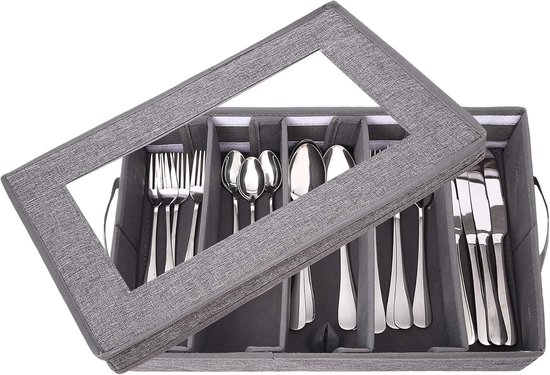 Bestekbak - Bestek opbergdoos - met afneembaar deksel en verstelbare verdelers - bestek en keukengerei opbergdoos - draagbare - voor lepels en eetstokjes ( 41.5*33*14.5 cm ) van Merkloos