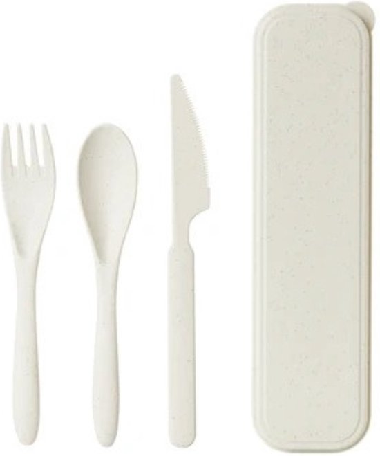 Bestekset Camping - Beige - 3 delig - Outdoor - Reisbestek - Meeneemset - Bestek kamperen - servies camping - Reis lepel/vork/mes