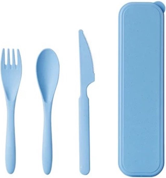 Bestekset Camping - Licht Blauw - 3 delig - Outdoor - Reisbestek - Meeneemset - Bestek kamperen - servies camping - Reis lepel/vork/mes