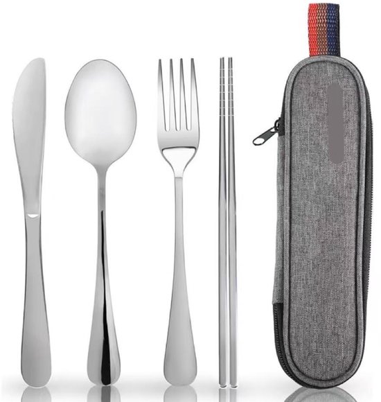 Bestekset Met Doos - Roestvrij Staal - Draagbaar - Picknick -Vork - Lepel - Mes - Outdoor - Camping - Reizen - Picknick - Opvouwbaar - Rvs - Bestek - Zliver