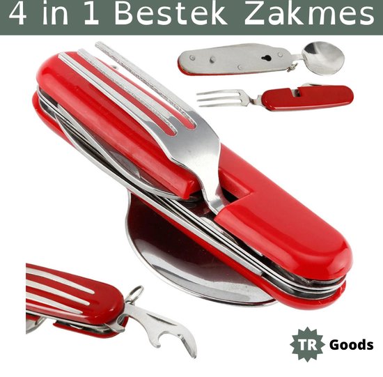 Bestekzakmes - 4 in 1 - sleutelhanger - bestekfuncties - Vork / Lepel / Mes / Flesopener in 1 van RMD.