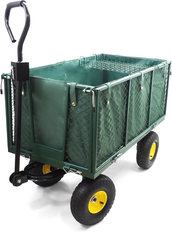 BestSchweissen Opvouwbare bolderkar, stabiele tuinwagen, transportwagen met 500 kg draagkracht, 175 l volume, luchtbanden en inklapfunctie voor tuin, erf en dagelijks transport