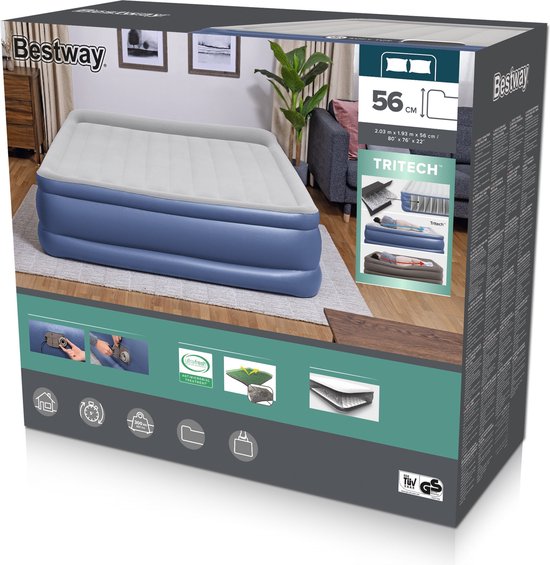 Bestway 67692 Double 203x193x56 Cm Dubbel Luchtbed Met Ingebouwde Pomp Transparant 203x193x56 cm van Merkloos