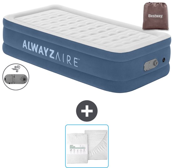 Bestway Alwayszair luchtbed - 1-Persoons - 97 x 191 x 46 cm - Blauw - Inclusief pomp en Hoeslaken van Bestway