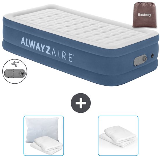 Bestway Alwayszair luchtbed - 1-Persoons - 97 x 191 x 46 cm - Blauw - Inclusief pomp - Kussen en Kussenbeschermer van Bestway