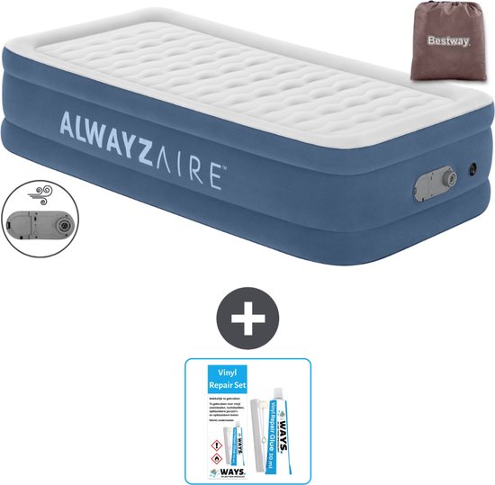 Bestway Alwayszair luchtbed - 1-Persoons - 97 x 191 x 46 cm - Blauw - Inclusief pomp - Reparatieset van Bestway