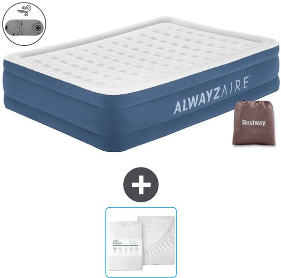 Bestway Alwayszair luchtbed - 2-Persoons - 152 x 203 x 46 cm - Blauw - Inclusief pomp en Hoeslaken