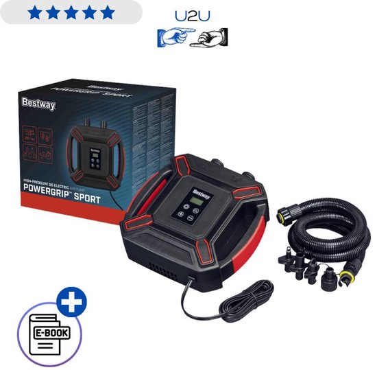 Bestway High-Pressure Elektrische Luchtpomp 62265 0–16 PSI - SUP Pomp Kayak Pomp Ponton Pomp Met LCD Display En Drukregeling 4 Adapters Voor Opblaasbare Sportartikelen Met Ebook