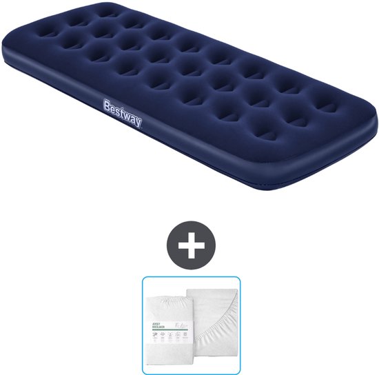 Bestway luchtbed - 1-Persoons - 76 x 185 x 22 cm - Blauw - Inclusief en Hoeslaken van Bestway