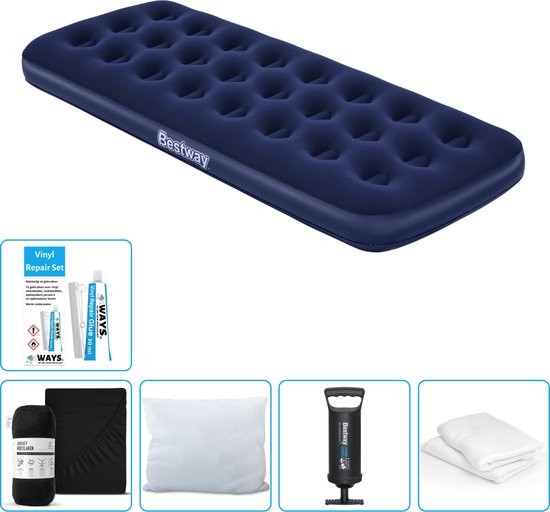 Bestway luchtbed - 1-Persoons - 76 x 185 x 22 cm - Blauw - Inclusief Hoeslaken - Kussen - Kussenbeschermer - Pomp en Reparatieset van Bestway