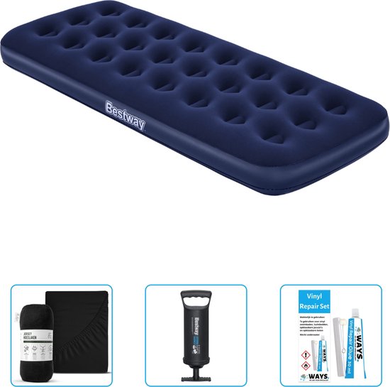 Bestway luchtbed - 1-Persoons - 76 x 185 x 22 cm - Blauw - Inclusief Hoeslaken - Pomp en Reparatieset van Bestway