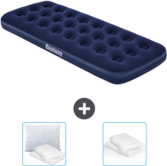 Bestway luchtbed - 1-Persoons - 76 x 185 x 22 cm - Blauw - Inclusief Kussen en Kussenbeschermer van Merkloos