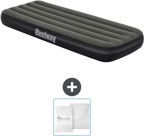 Bestway luchtbed - 1-Persoons - 76 x 185 x 25 cm - Groen - Inclusief en Hoeslaken van Bestway