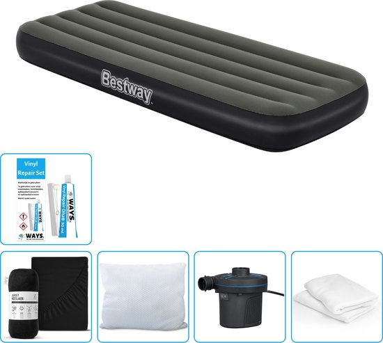 Bestway luchtbed - 1-Persoons - 76 x 185 x 25 cm - Groen - Inclusief Hoeslaken - Kussen - Kussenbeschermer - Pomp en Reparatieset van Bestway
