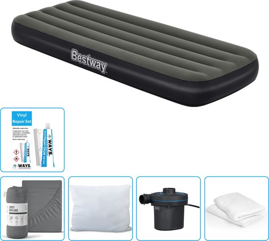 Bestway luchtbed - 1-Persoons - 76 x 185 x 25 cm - Groen - Inclusief Hoeslaken - Kussen - Kussenbeschermer - Pomp en Reparatieset van Bestway