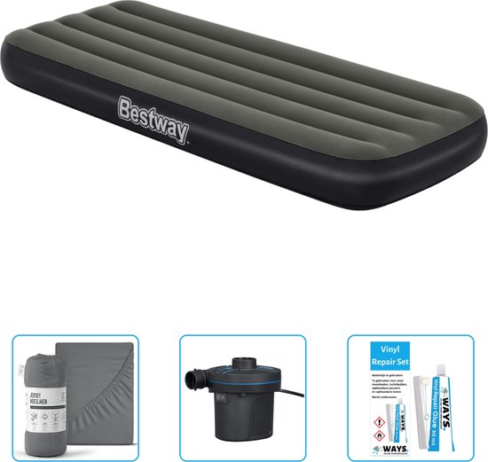 Bestway luchtbed - 1-Persoons - 76 x 185 x 25 cm - Groen - Inclusief Hoeslaken - Pomp en Reparatieset van Merkloos