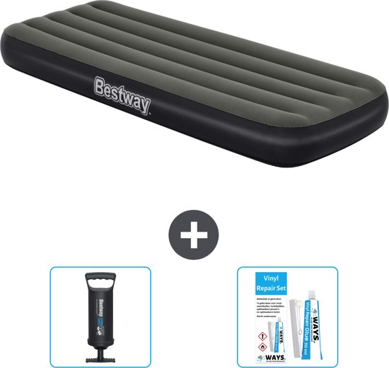 Bestway luchtbed - 1-Persoons - 76 x 185 x 25 cm - Groen - Inclusief Pomp en Reparatieset van Bestway