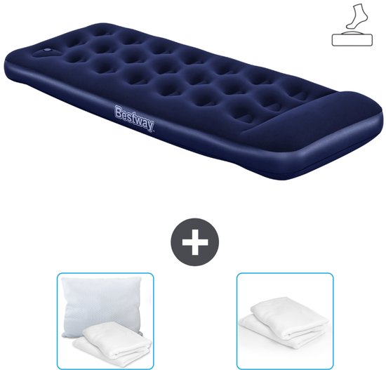 Bestway luchtbed - 1-Persoons - 76 x 185 x 28 cm - Blauw - Inclusief pomp - Kussen en Kussenbeschermer van Merkloos