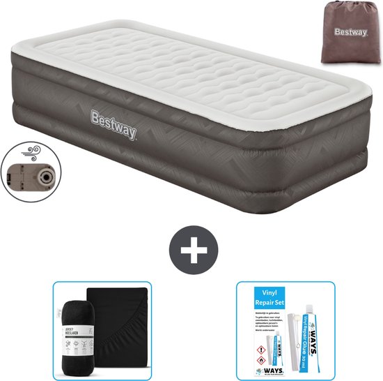 Bestway luchtbed - 1-Persoons - 97 x 191 x 46 cm - Bruin - Inclusief pomp - Hoeslaken en Reparatieset van Bestway