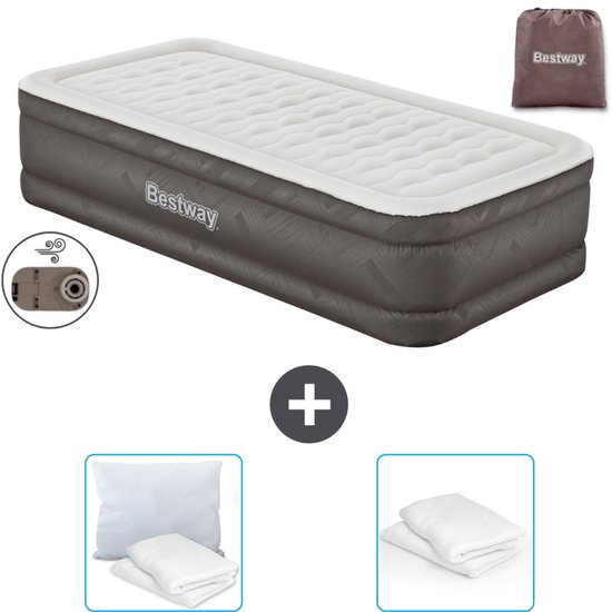 Bestway luchtbed - 1-Persoons - 97 x 191 x 46 cm - Bruin - Inclusief pomp - Kussen en Kussenbeschermer van Bestway