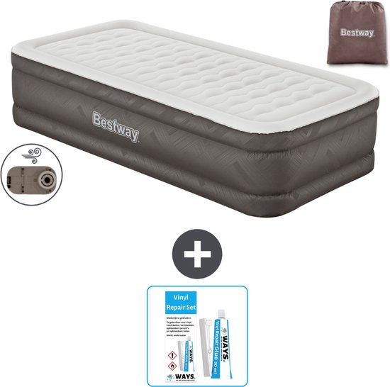 Bestway luchtbed - 1-Persoons - 97 x 191 x 46 cm - Bruin - Inclusief pomp - Reparatieset van Bestway
