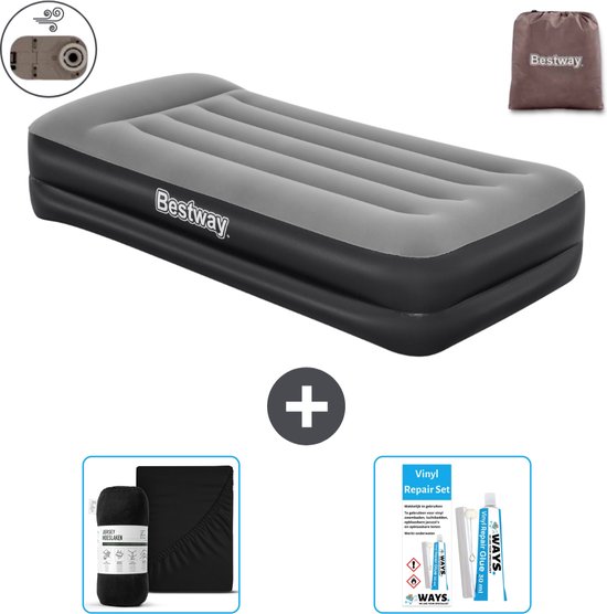 Bestway luchtbed - 1-Persoons - 97 x 191 x 46 cm - Grijs - Inclusief pomp - Hoeslaken en Reparatieset van Merkloos