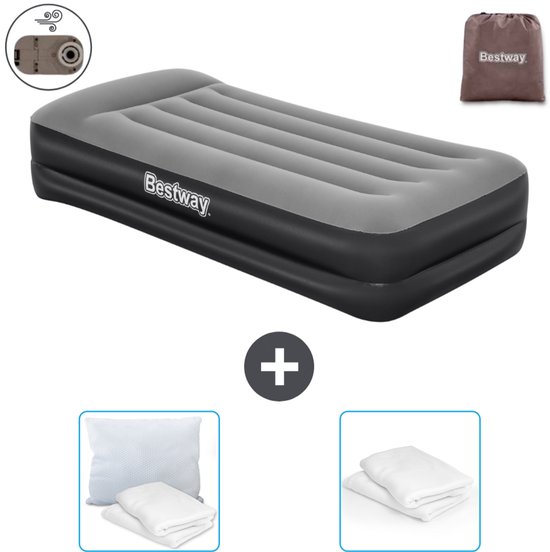 Bestway luchtbed - 1-Persoons - 97 x 191 x 46 cm - Grijs - Inclusief pomp - Kussen en Kussenbeschermer