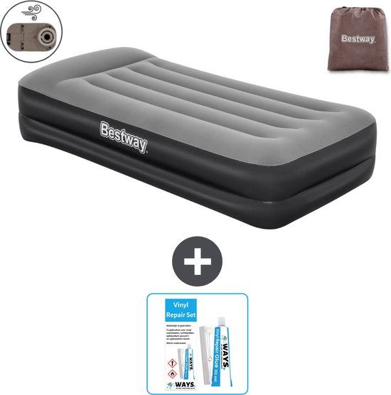 Bestway luchtbed - 1-Persoons - 97 x 191 x 46 cm - Grijs - Inclusief pomp - Reparatieset van Merkloos