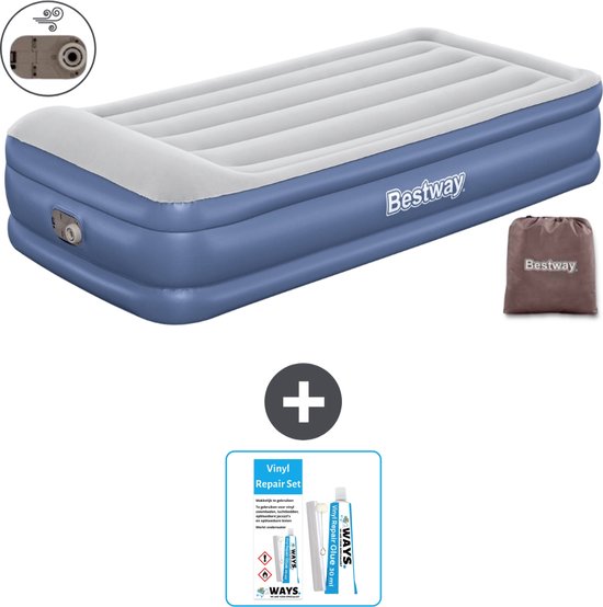 Bestway luchtbed - 1-Persoons - 97 x 191 x 46 cm - Grijs/Blauw - Inclusief pomp - Reparatieset van Bestway