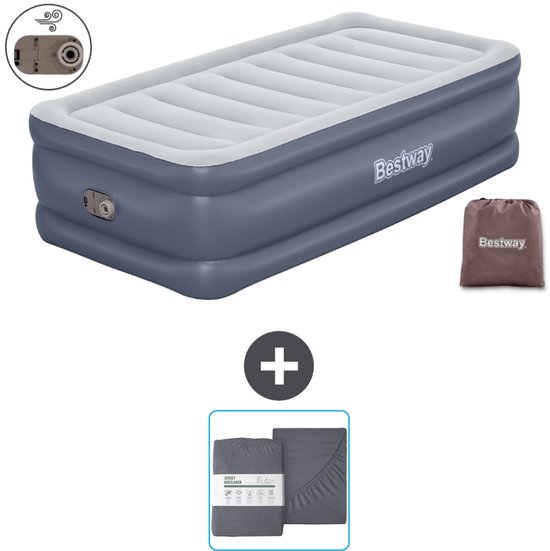 Bestway luchtbed - 1-Persoons - 97 x 191 x 51 cm - Grijs - Inclusief pomp en Hoeslaken van Merkloos