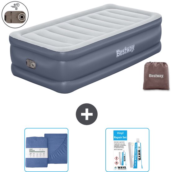 Bestway luchtbed - 1-Persoons - 97 x 191 x 51 cm - Grijs - Inclusief pomp - Hoeslaken en Reparatieset