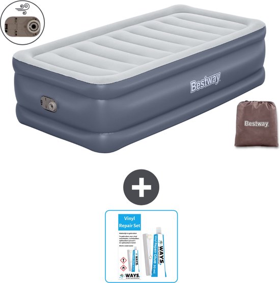 Bestway luchtbed - 1-Persoons - 97 x 191 x 51 cm - Grijs - Inclusief pomp - Reparatieset