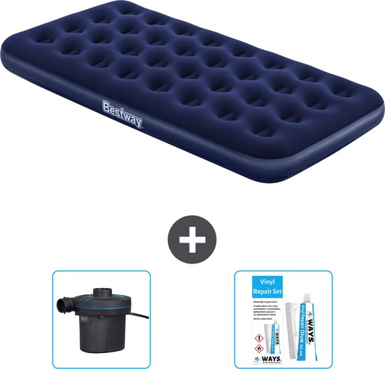 Bestway luchtbed - 1-Persoons - 99 x 188 x 22 cm - Blauw - Inclusief Pomp en Reparatieset van Merkloos