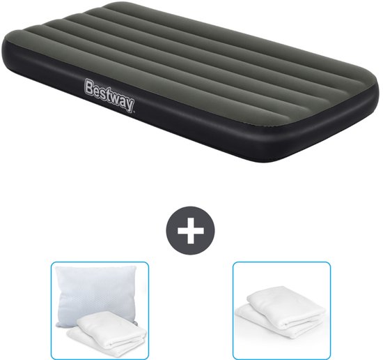 Bestway luchtbed - 1-Persoons - 99 x 188 x 28 cm - Blauw - Inclusief pomp - Kussen en Kussenbeschermer van Bestway