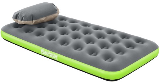 Bestway – Luchtbed – 1-Persoons – 99×188×22 cm – Grijs/Groen – Incl. 3-in-1 Opbergtas - Luchtbed 1 Persoon - Camping - Buiten - Reizen - Draagtas van Merkloos