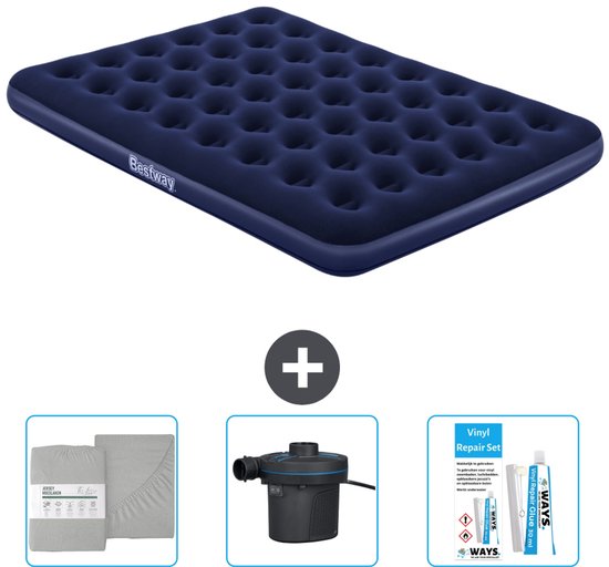 Bestway luchtbed - 2-Persoons - 152 x 203 x 22 cm - Blauw - Inclusief Hoeslaken - Pomp en Reparatieset van Merkloos