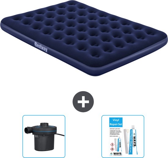 Bestway luchtbed - 2-Persoons - 152 x 203 x 22 cm - Blauw - Inclusief Pomp en Reparatieset van Bestway