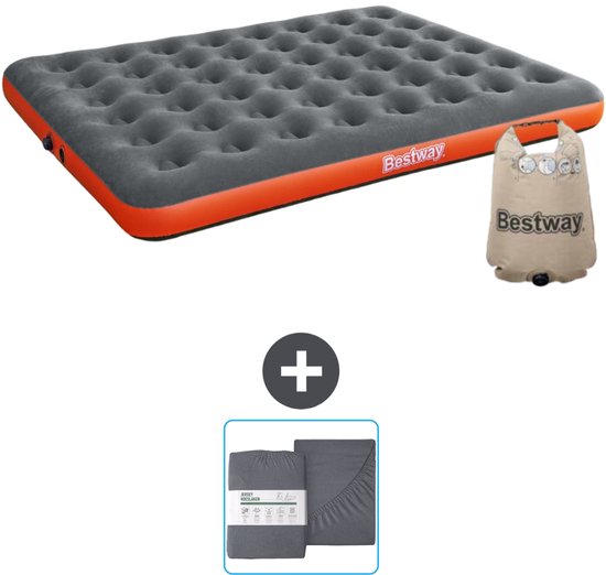 Bestway luchtbed - 2-Persoons - 152 x 203 x 22 cm - Grijs/Oranje - Inclusief en Hoeslaken van Bestway